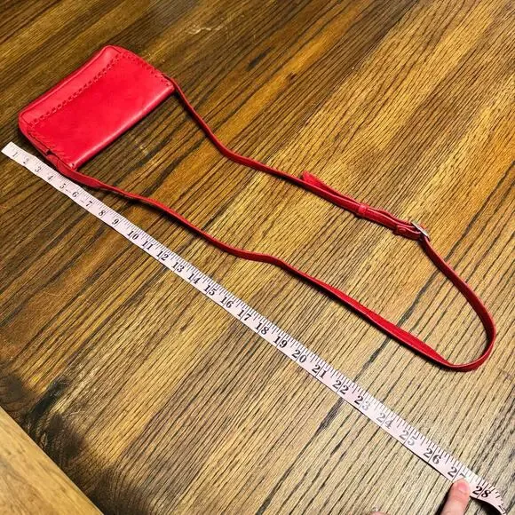 Vintage Inspired Red Leather Crossbody Bag with Hand-Stitched Details Boho - Picture 8 of 11